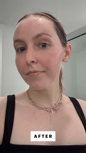 Selfie of Sarah Kinonen after applying the Personal Day Trust Me On This Hypochlorous Acid Spray