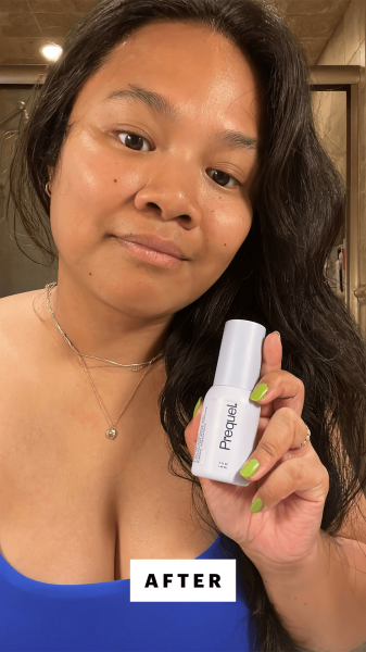 Selfie of Calaor after applying Prequel Hypochlorous Acid Spray