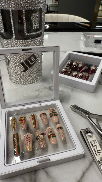 Closeup of Jennifer Lopez's Gucci nail set