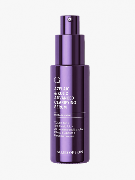 Allies of Skin Azelaic & Kojic Advanced Clarifying Serum on a grey background