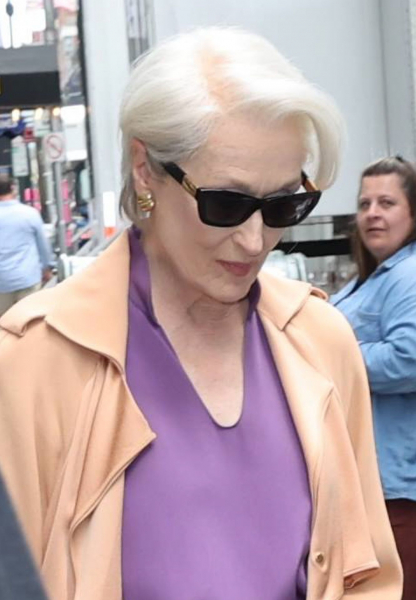 Meryl Streep as Miranda Priestly filming Devil Wears Prada 2