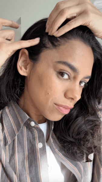 Shanna Shipin before applying the Madison Reed Root Touch Up Powder Brow Filler