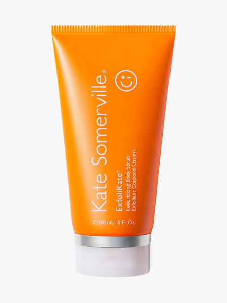 Kate Somerville ExfoliKate Resurfacing Body Scrub orange tube on light gray background
