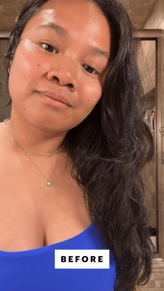 Selfie of Calaor before applying Prequel Hypochlorous Acid Spray